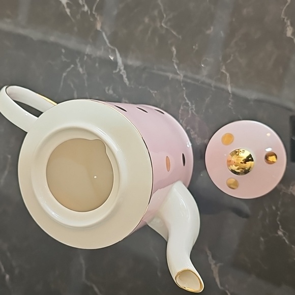 Cynthia Rowley Pink and Gold Dot Teapot - Picture 2 of 4